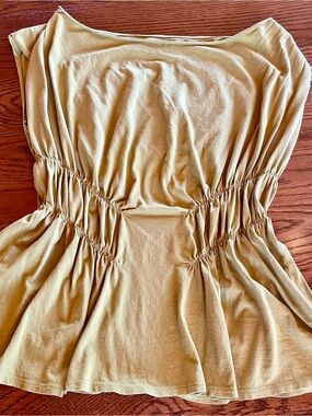 Garnet Hill Mustard Yellow Ruched Waist Tank Top
